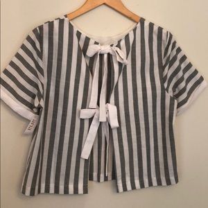 English Factory Gray and White Striped Top